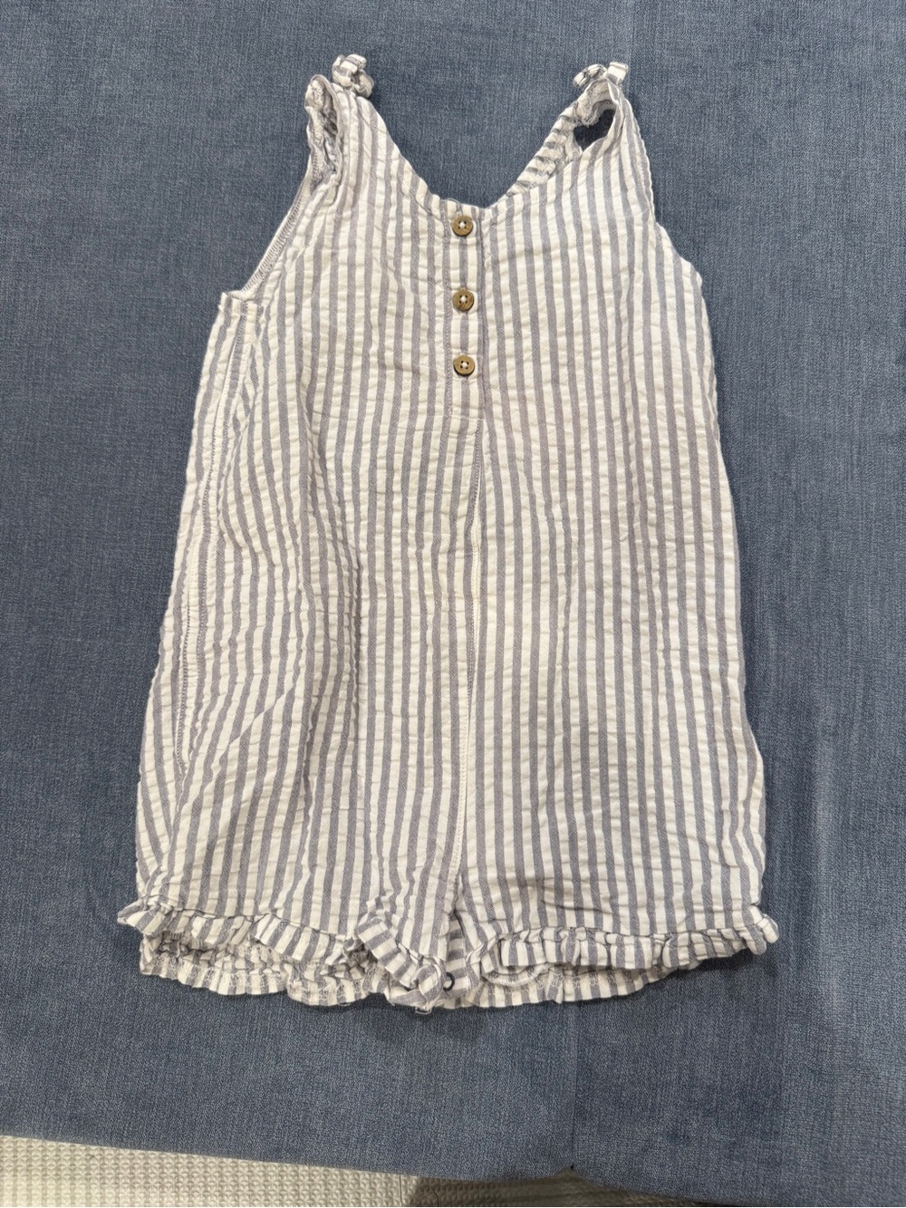 Burt’s Bees Striped Baby Romper in White and Light Blue